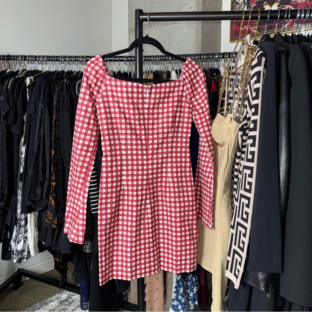 Le Club Social Wear Red Gingham Square Neck Mini Dress Womens XS New NWT - Picture 8 of 13